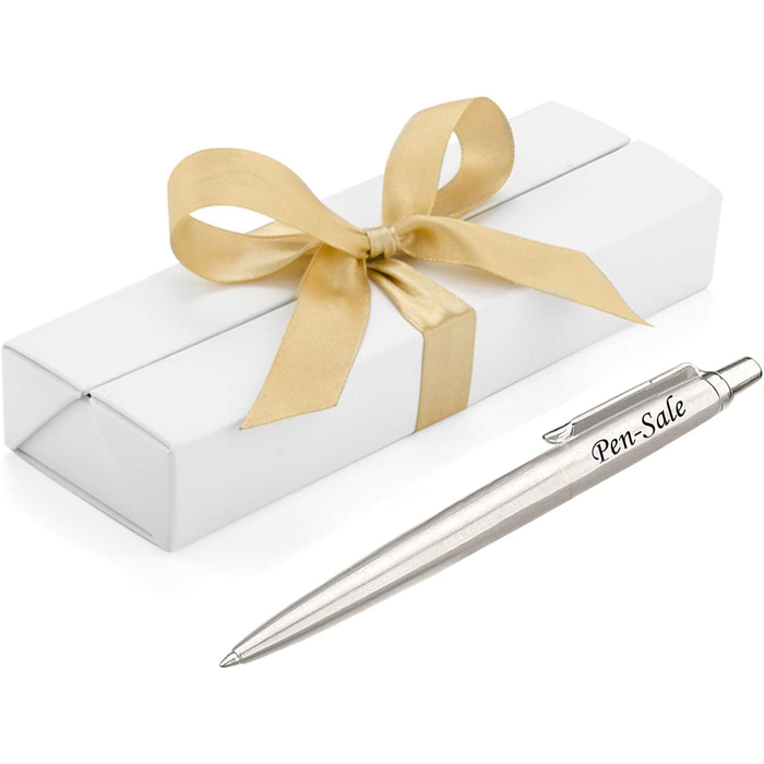 Personalised Engraved Parker Jotter Stainless Steel Blue Ink Ballpoint Pen in Ribbon Presentation Box