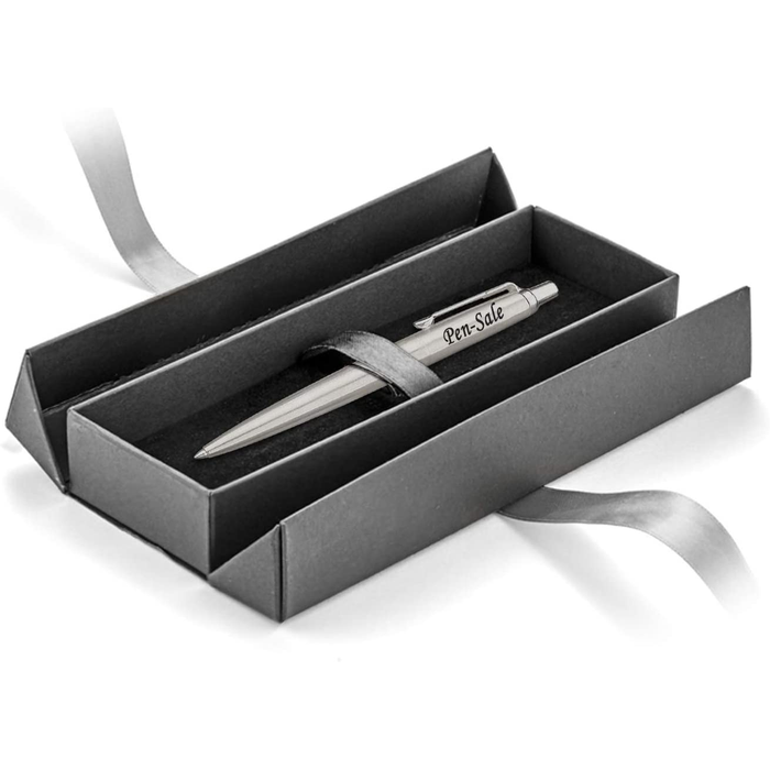 Personalised Engraved Parker Jotter Stainless Steel Blue Ink Ballpoint Pen in Ribbon Presentation Box