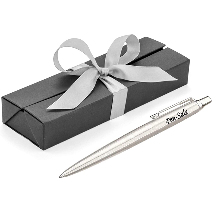 Personalised Engraved Parker Jotter Stainless Steel Blue Ink Ballpoint Pen in Ribbon Presentation Box