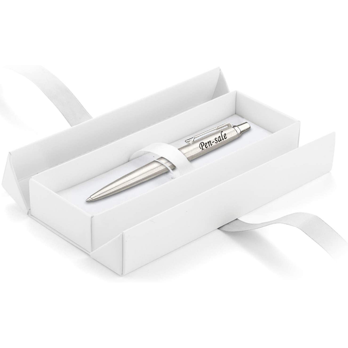 Personalised Engraved Parker Jotter Stainless Steel Blue Ink Ballpoint Pen in Ribbon Presentation Box