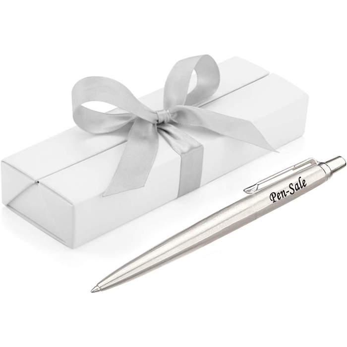 Personalised Engraved Parker Jotter Stainless Steel Blue Ink Ballpoint Pen in Ribbon Presentation Box