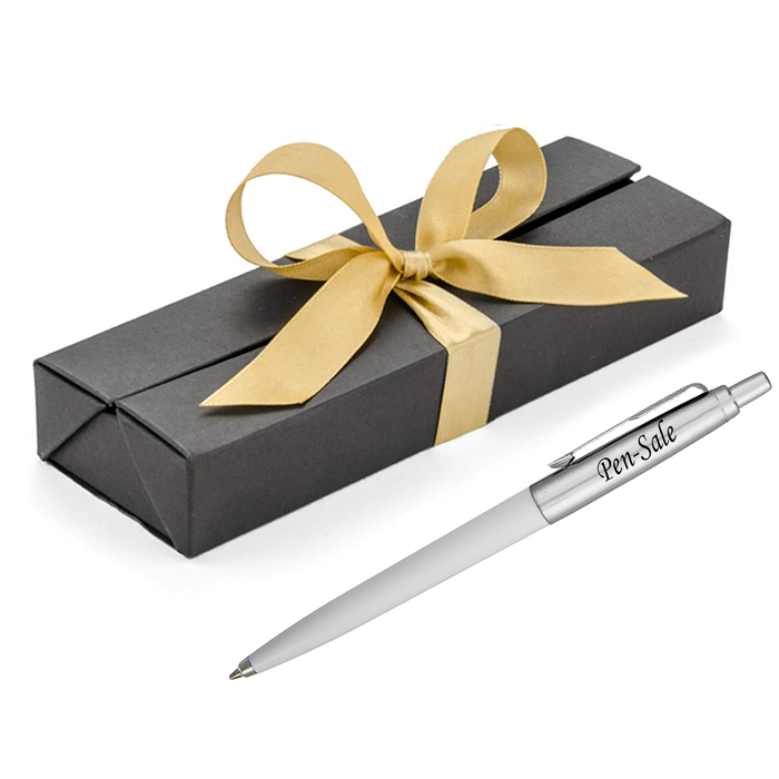 Personalised Engraved Parker Jotter White Blue Ink Ballpoint Pen in Ribbon Presentation Box