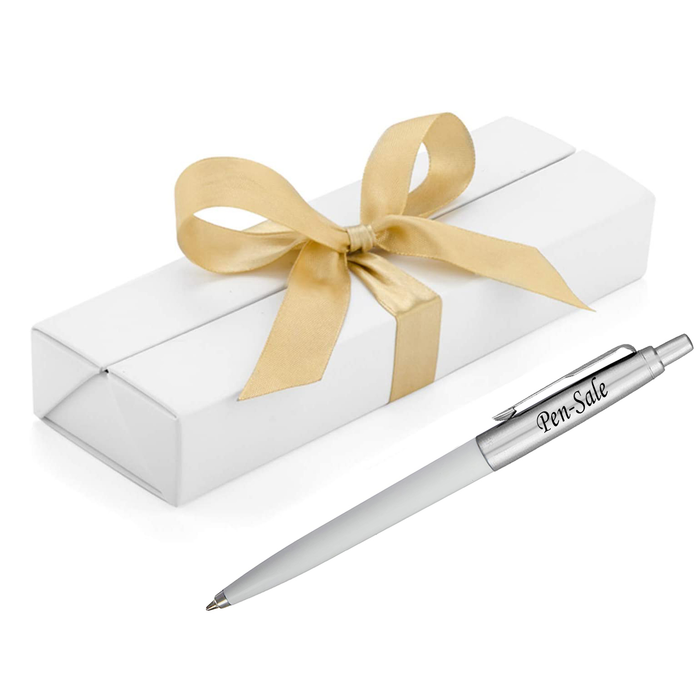 Personalised Engraved Parker Jotter White Blue Ink Ballpoint Pen in Ribbon Presentation Box