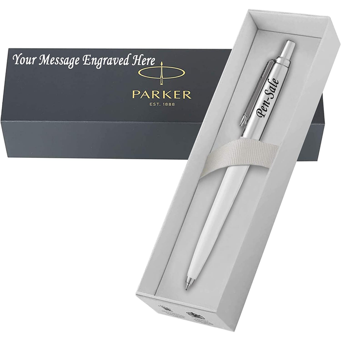 Personalised Engraved Parker Jotter White Ballpoint Pen in Engraved Parker Gift Box