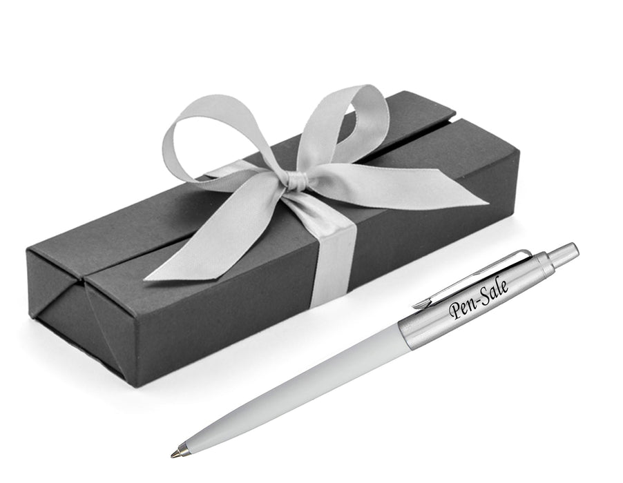 Personalised Engraved Parker Jotter White Ballpoint Pen in Ribbon Presentation Box