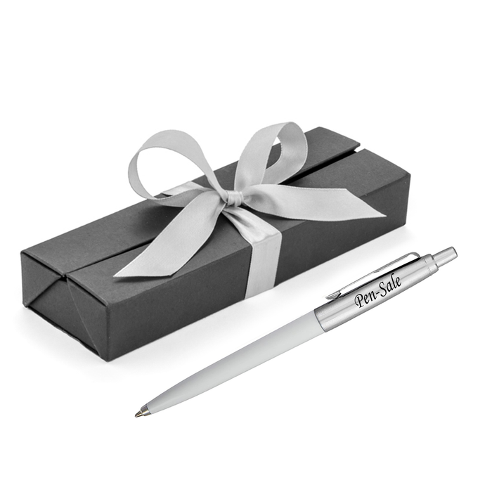 Personalised Engraved Parker Jotter White Blue Ink Ballpoint Pen in Ribbon Presentation Box