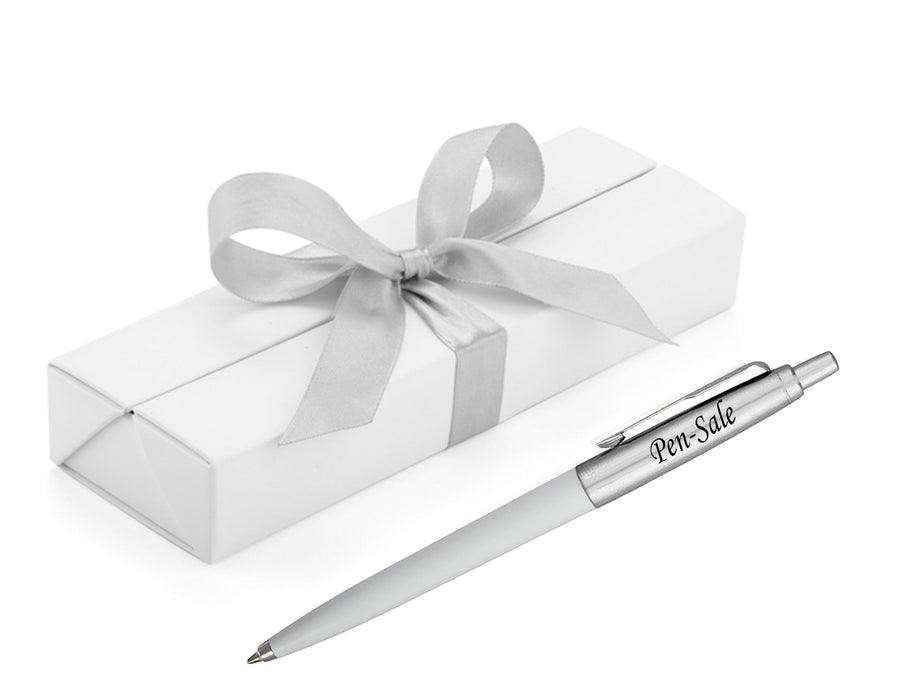 Personalised Engraved Parker Jotter White Ballpoint Pen in Ribbon Presentation Box