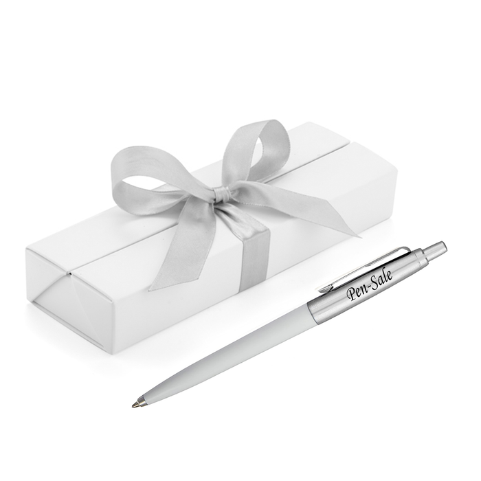 Personalised Engraved Parker Jotter White Blue Ink Ballpoint Pen in Ribbon Presentation Box