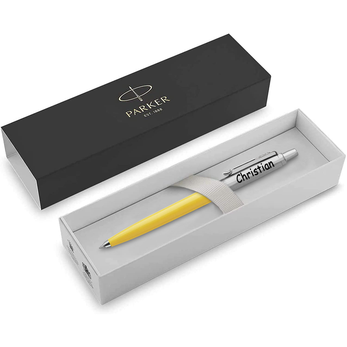 Personalised Engraved Parker Jotter Yellow Ballpoint Pen in Engraved Parker Gift Box