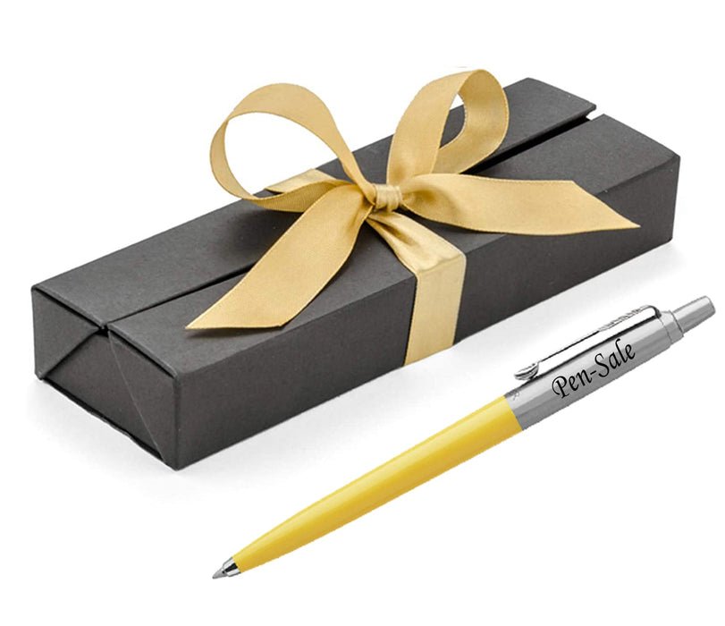 Personalised Engraved Parker Jotter Yellow Ballpoint Pen in Ribbon Presentation Box