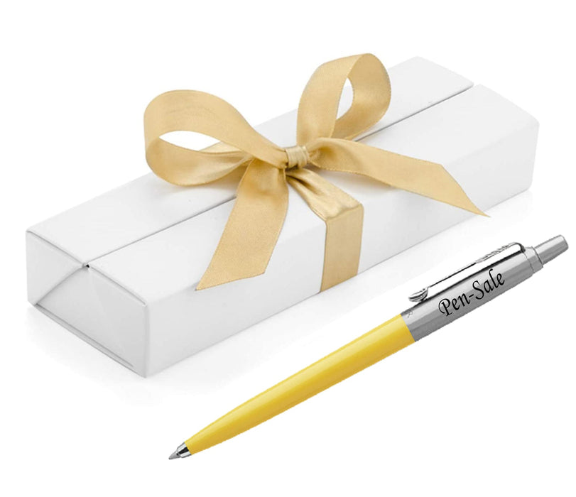 Personalised Engraved Parker Jotter Yellow Ballpoint Pen in Ribbon Presentation Box