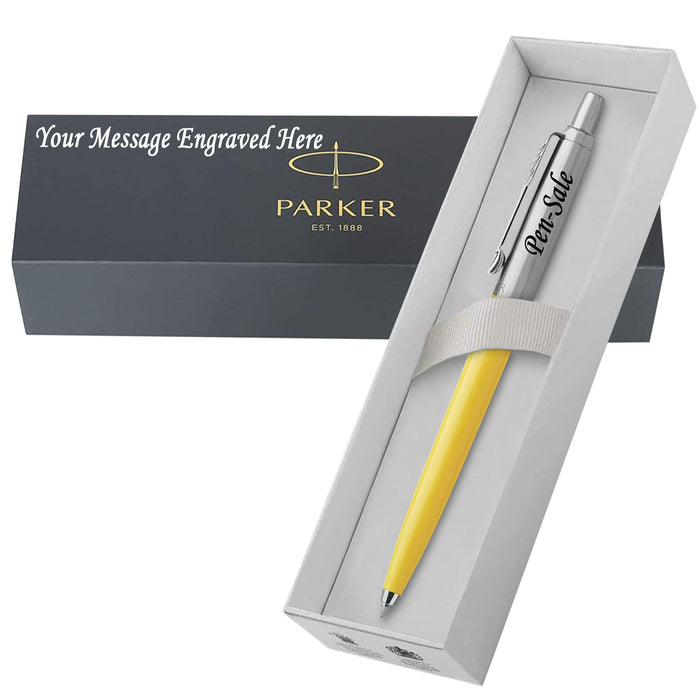 Personalised Engraved Parker Jotter Yellow Ballpoint Pen in Engraved Parker Gift Box