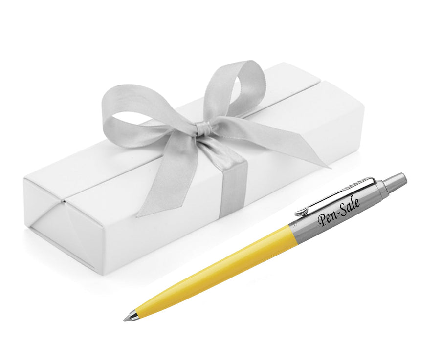 Personalised Engraved Parker Jotter Yellow Ballpoint Pen in Ribbon Presentation Box