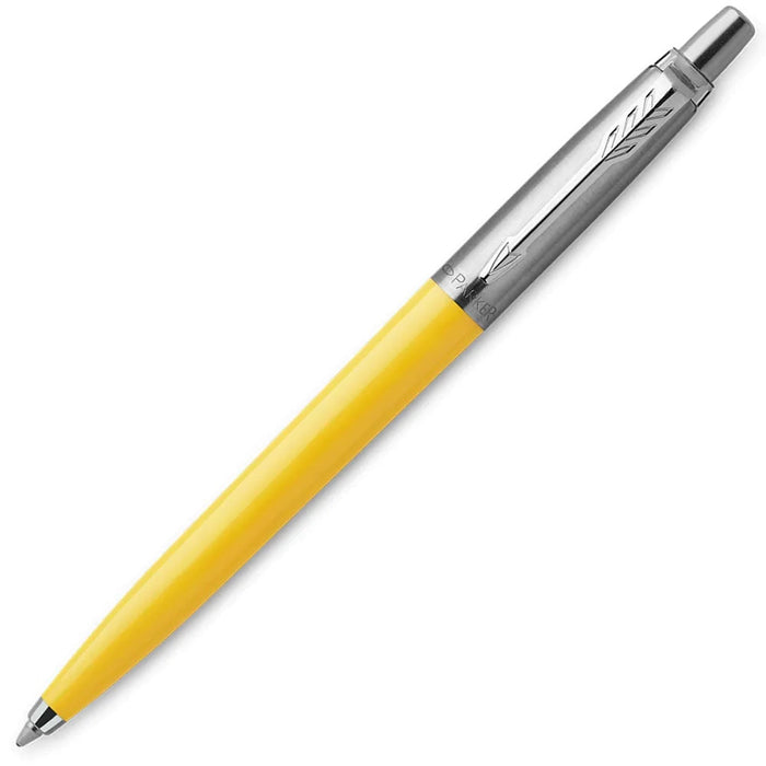 Personalised Engraved Parker Jotter Yellow Blue Ink Ballpoint Pen in Ribbon Presentation Box