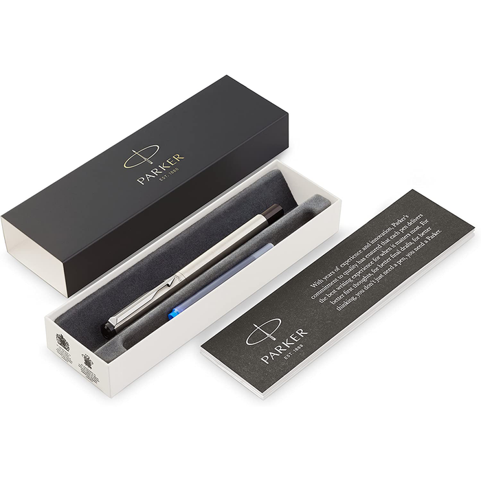 Personalised Stainless Steel Silver Parker Jotter Ballpen and Fountain Pen Set in Parker Presentation Box