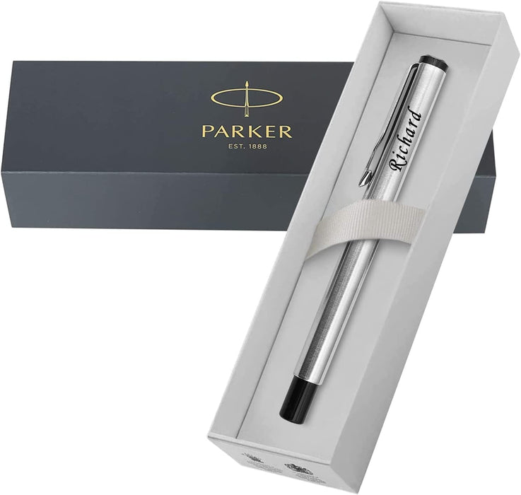 Personalised Stainless Steel Silver Parker Jotter Ballpen and Fountain Pen Set in Engraved Parker Presentation Box