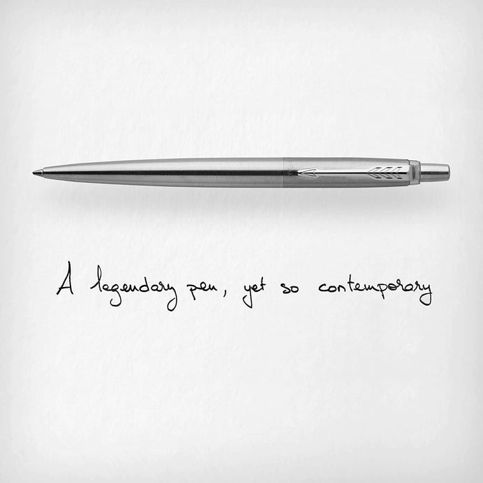 Personalised Engraved Parker Jotter Stainless Steel Blue Ink Ballpoint Pen in Ribbon Presentation Box