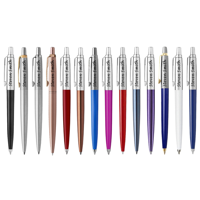 Personalised Parker Jotter Silver Ballpen & Fountain Pen Set in Pink Parker Leather Pouch and Gift Box