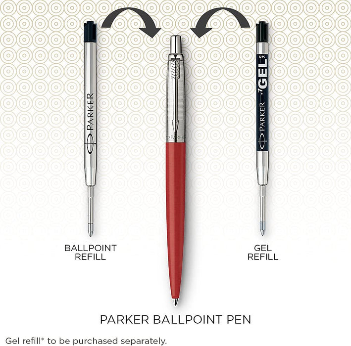 Personalised Engraved Parker Jotter Red Ballpoint Pen in Gift Box and Genuine Pink Leather Pouch